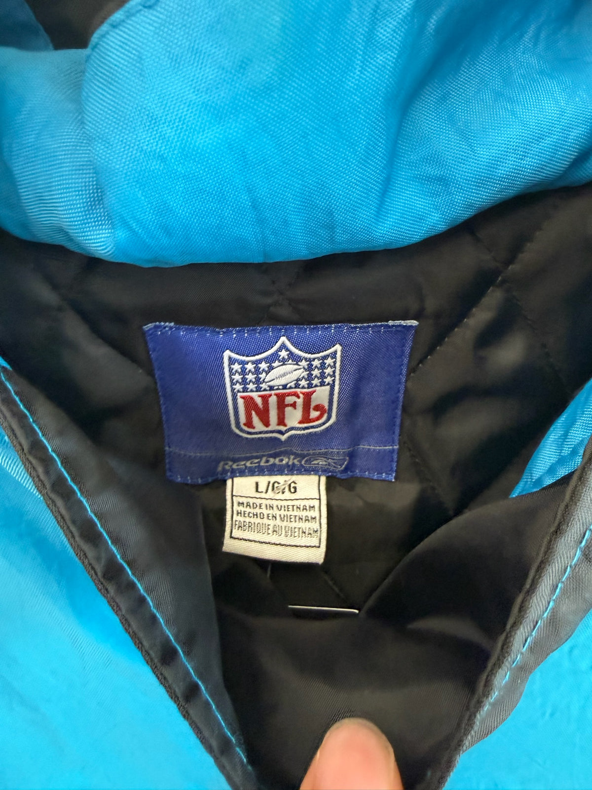 (L) Carolina Panthers Quarterzip Kangaroo Pocket Jacket