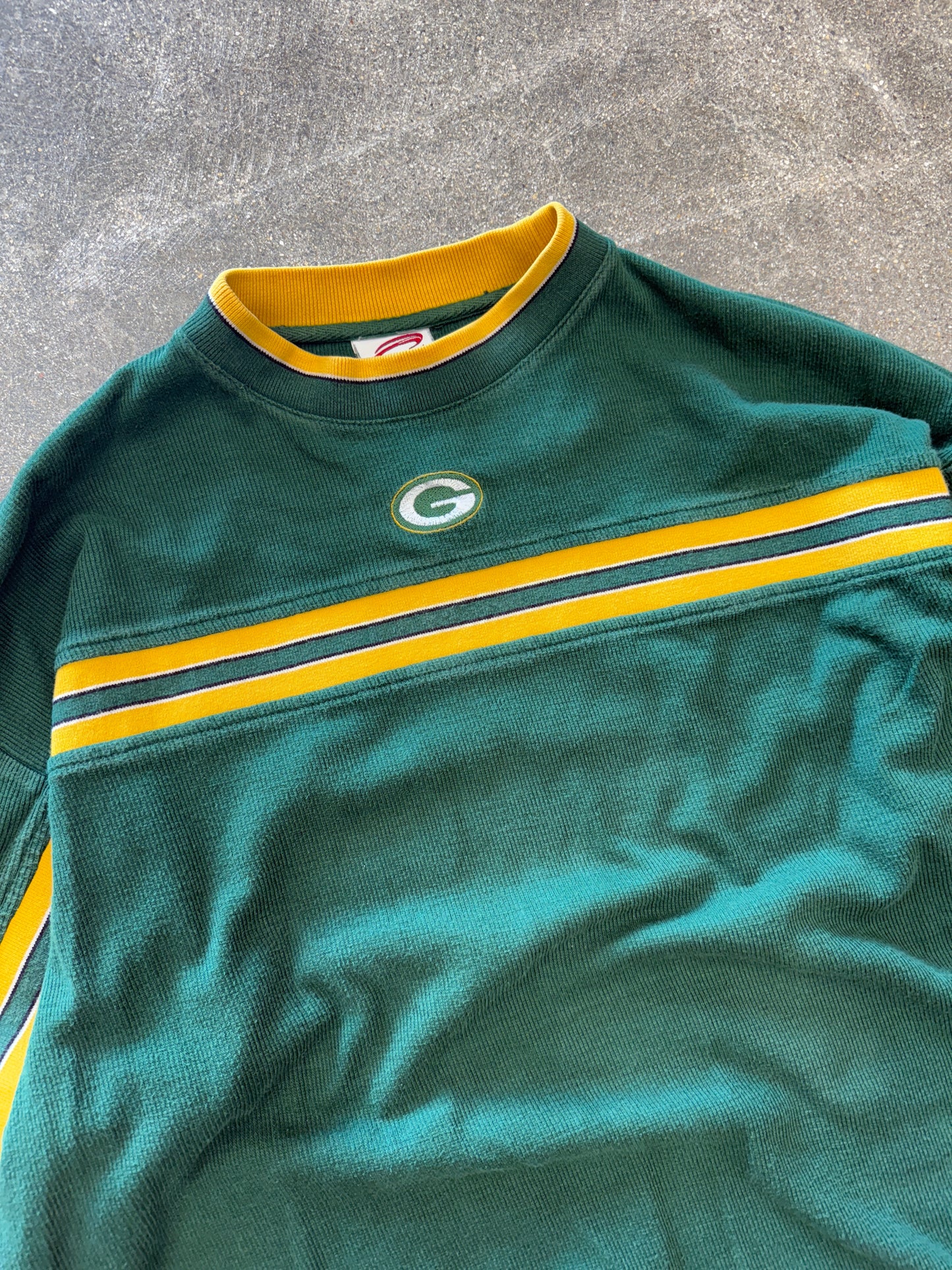 (L) Vintage Green Bay Packers Striped Long Sleeve Crewneck