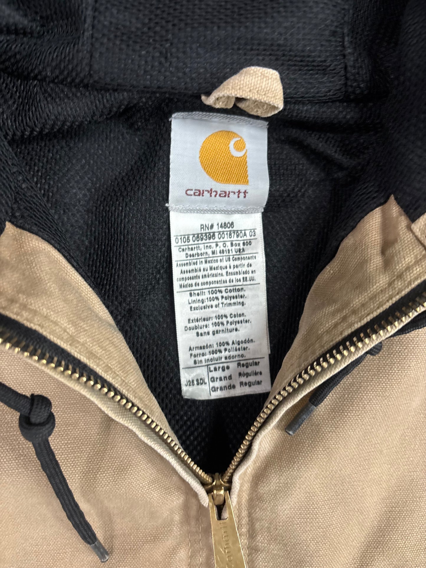 (L) Vintage 00s Tan Carhartt Hooded Jacket Quilt Lined