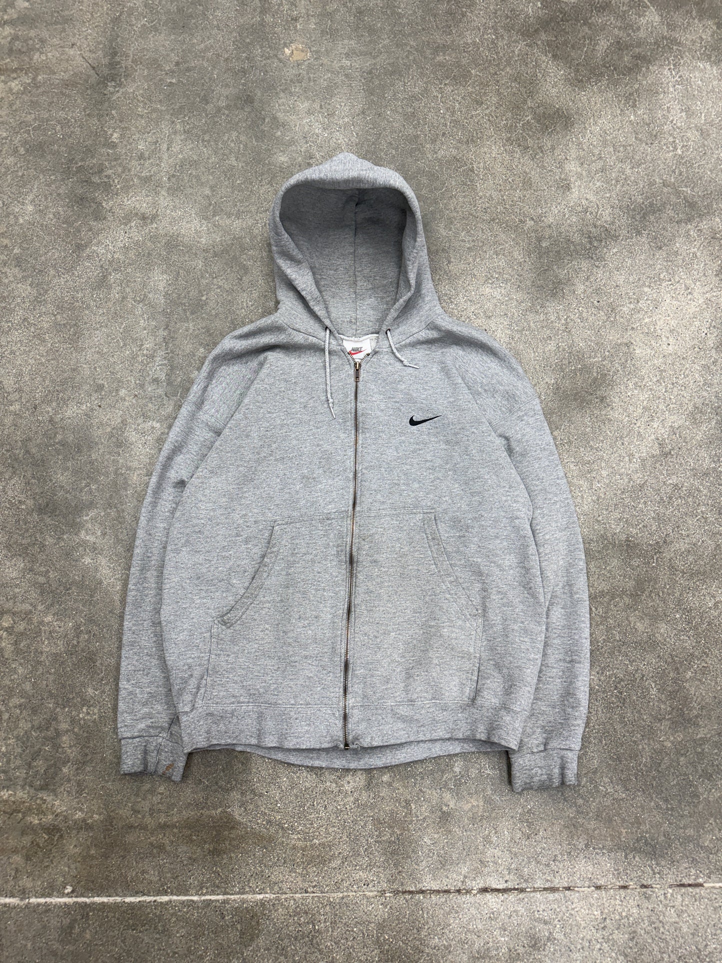 (L/XL) 90s Vintage Nike Embroidered Swoosh Zip Up Hoodie Sweatshirt White Tag