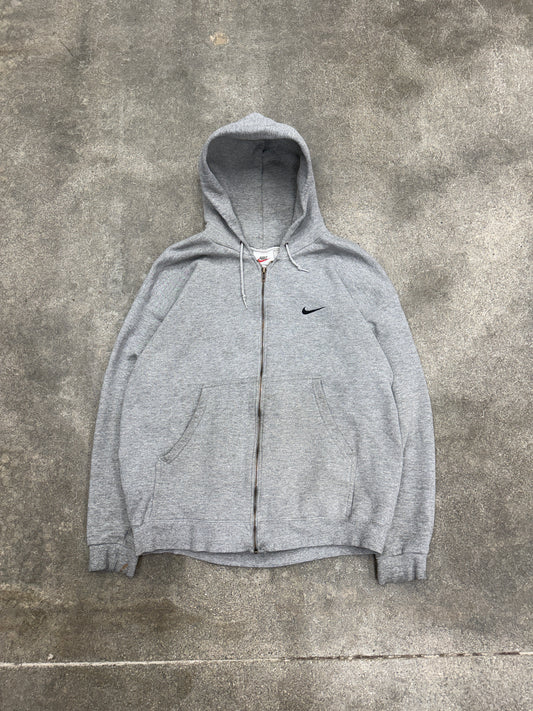 (L/XL) 90s Vintage Nike Embroidered Swoosh Zip Up Hoodie Sweatshirt White Tag