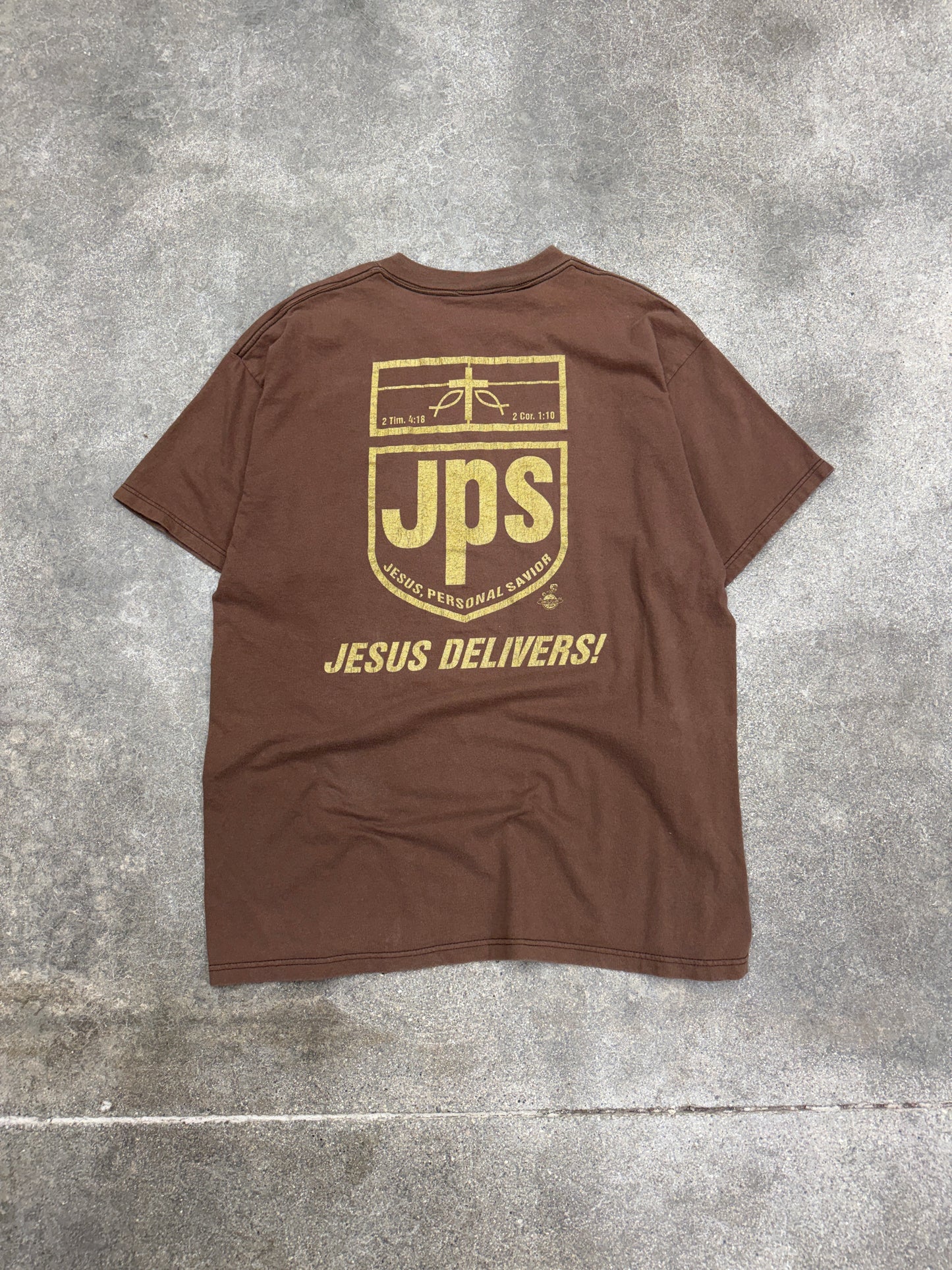 (XL) Vintage UPS Spinoff Jesus Tee “JPS” Jesus Delivers Tee Shirt