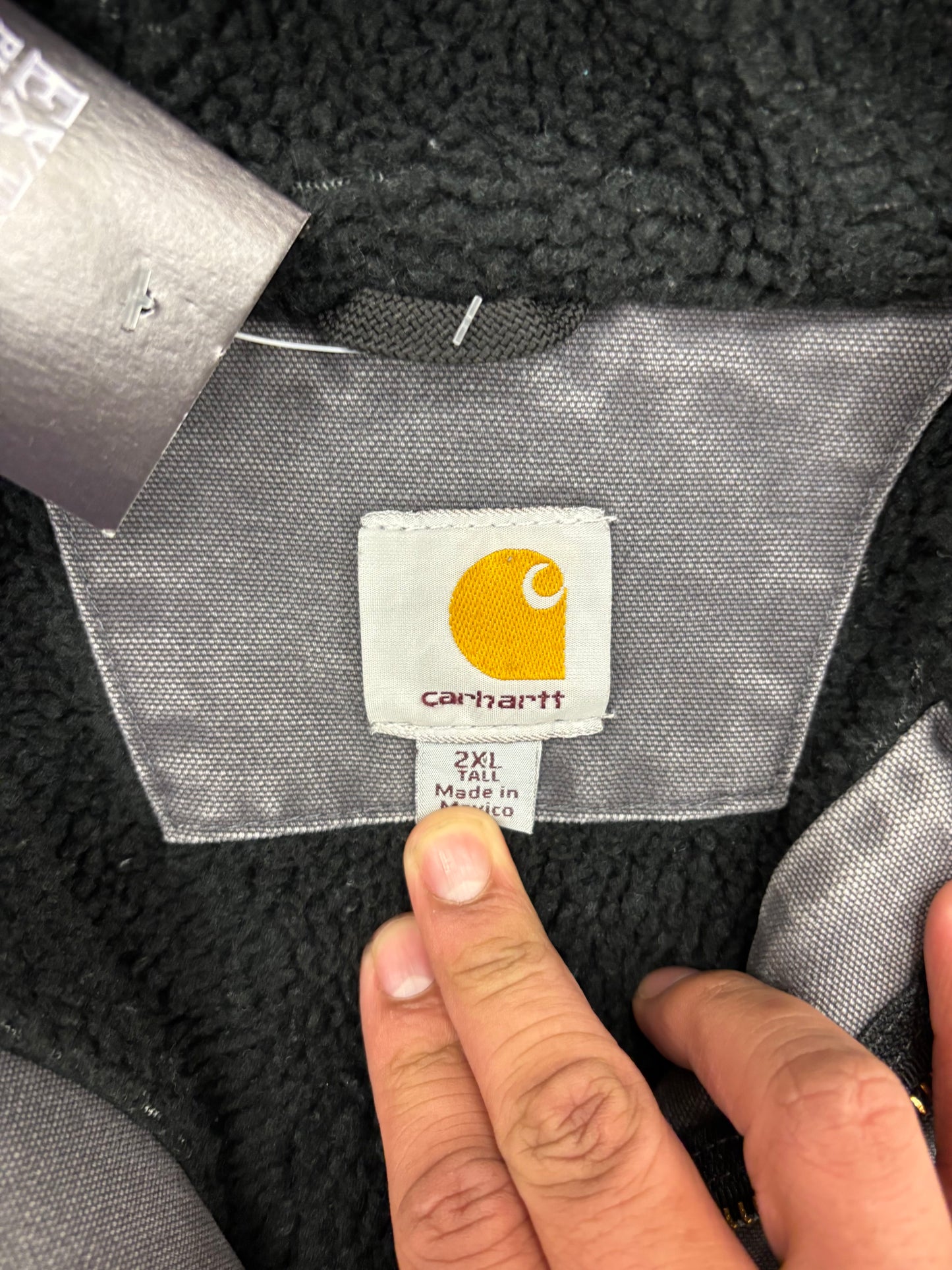 (XXL) Vintage 00s Light Grey Carhartt Hooded Fleece Lined