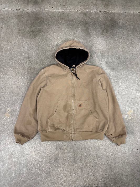 (L) Vintage 00s Tan Carhartt Hooded Jacket Quilt Lined