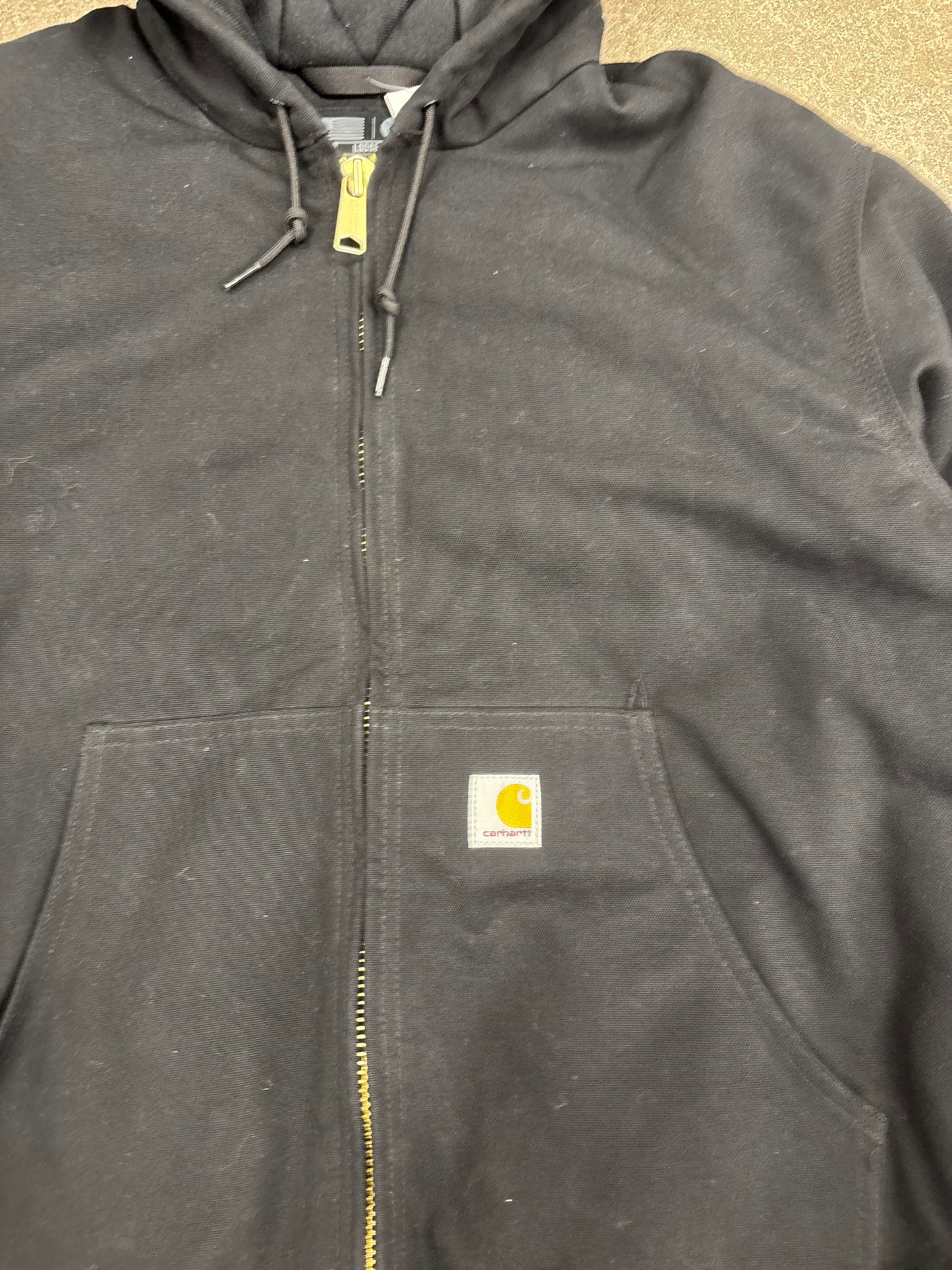 (L) Black Carhartt Hooded Jacket Quilt Lined