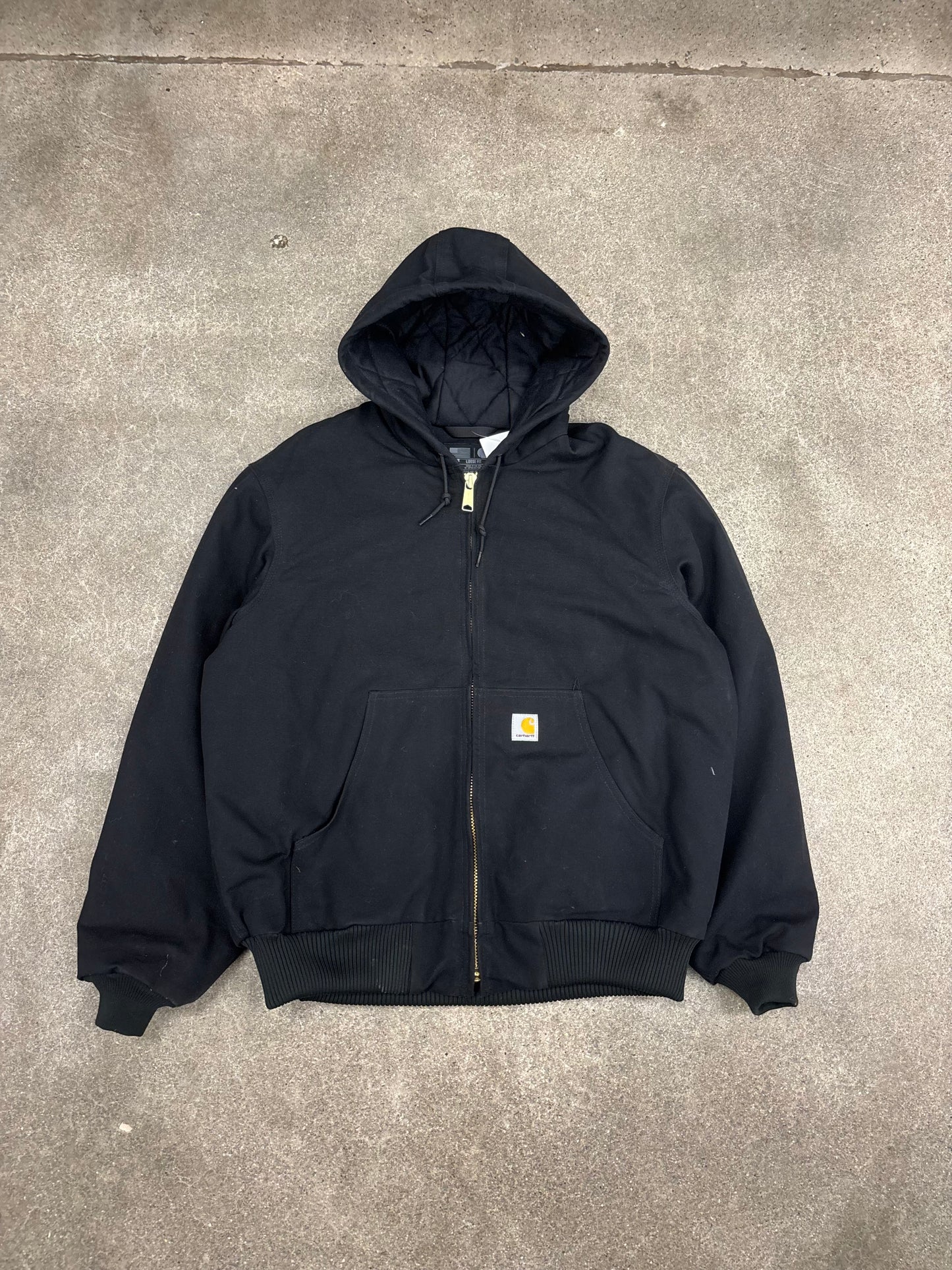(L) Black Carhartt Hooded Jacket Quilt Lined