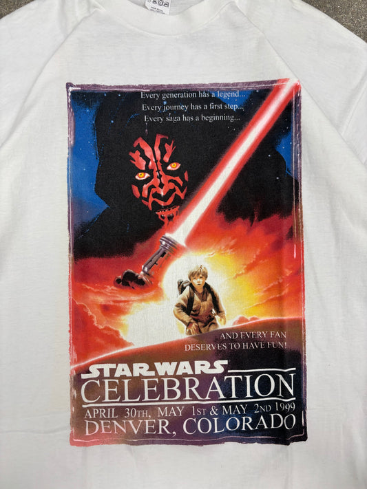 (L/XL) Vintage Star Wars Ep. 1 The Phantom Menace Movie Promo Release Date Tee Shirt