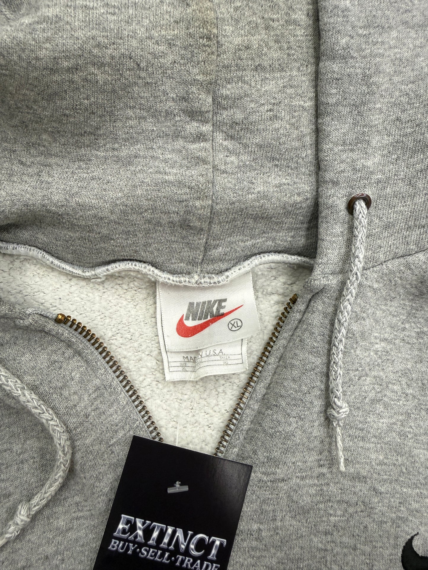 (L/XL) 90s Vintage Nike Embroidered Swoosh Zip Up Hoodie Sweatshirt White Tag