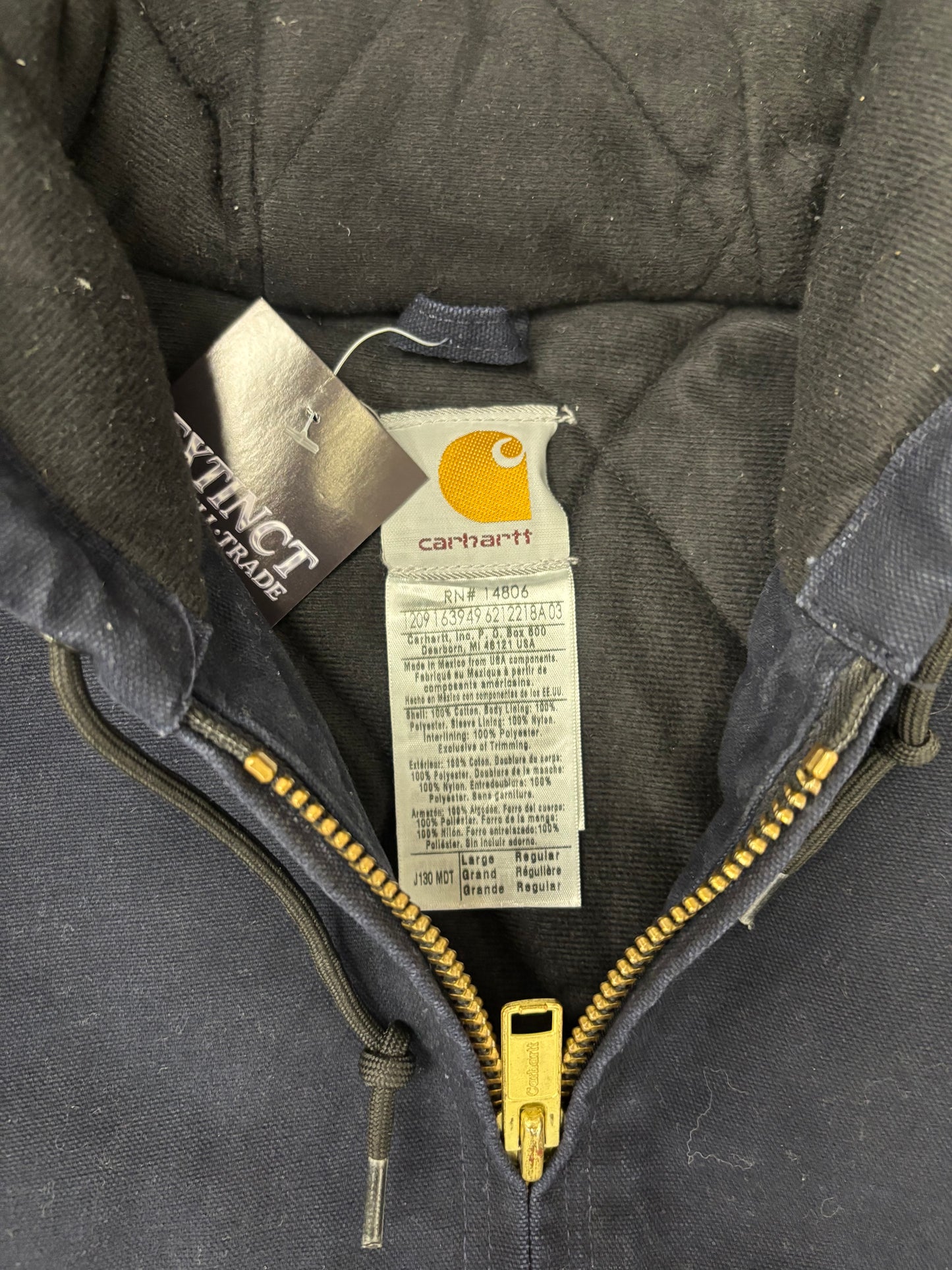 (L) Vintage 00s Carhartt Navy Hooded Quilt Lined