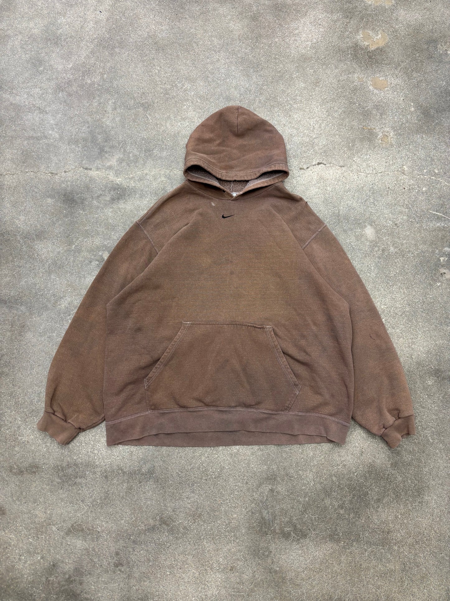 (XXL) Vintage Brown Nike Center Swoosh Hoodie Sweatshirt