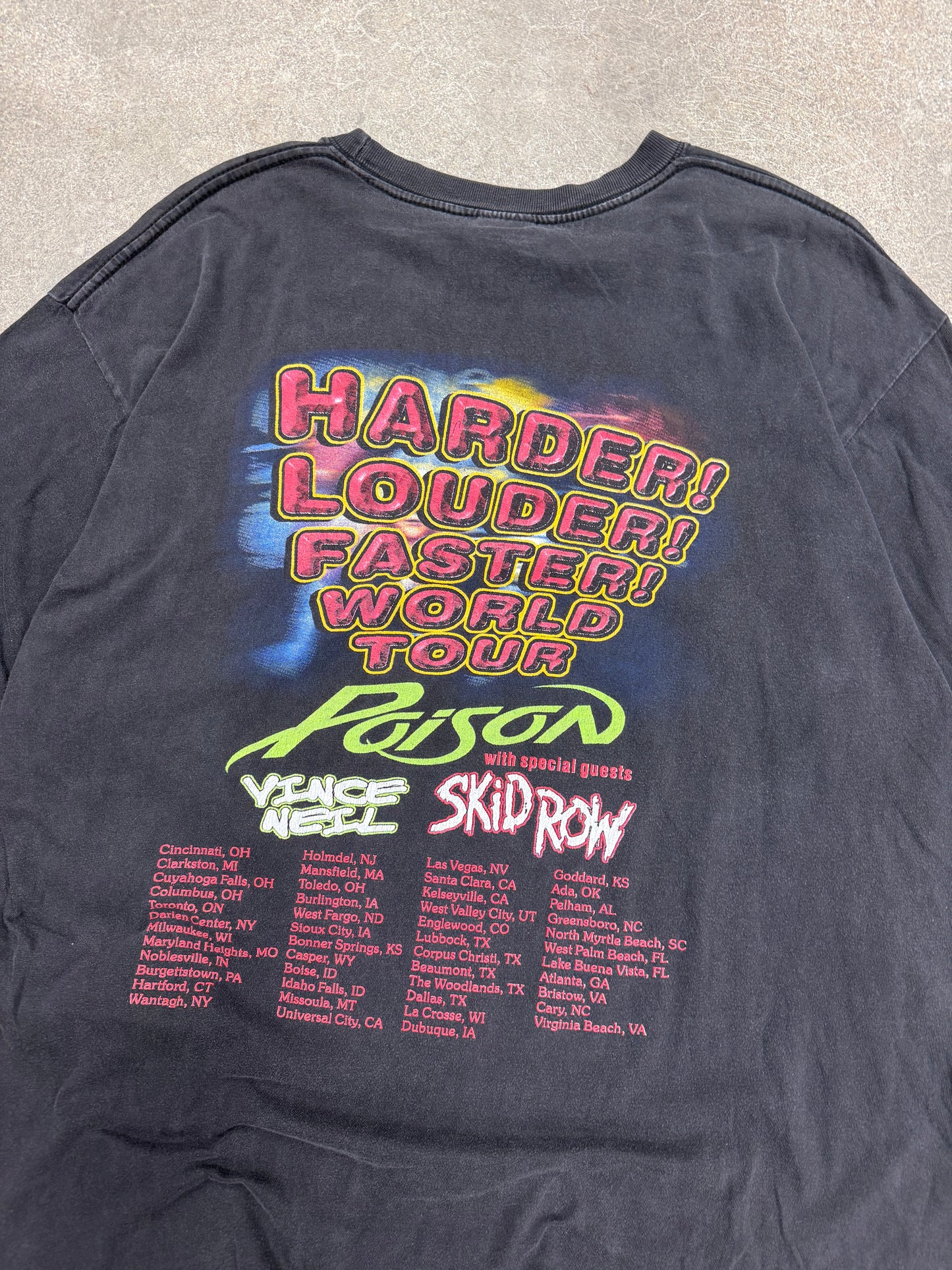 (XL) Vintage Poison “Harder, Louder, Faster World Tour” FT. Vince Neil & Skid Row Band Tee Shirt