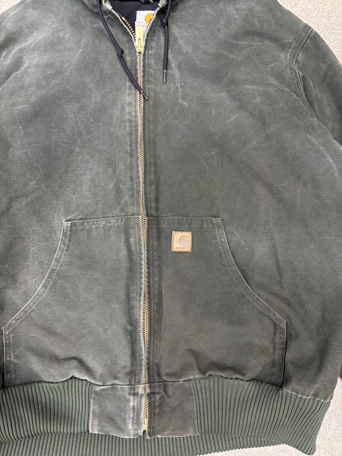 (XXL) Vintage 00s Mossy Green Carhartt Jacket Hooded Quilt Lined