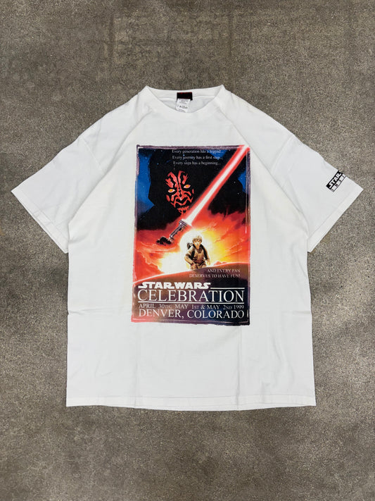 (L/XL) Vintage Star Wars Ep. 1 The Phantom Menace Movie Promo Release Date Tee Shirt