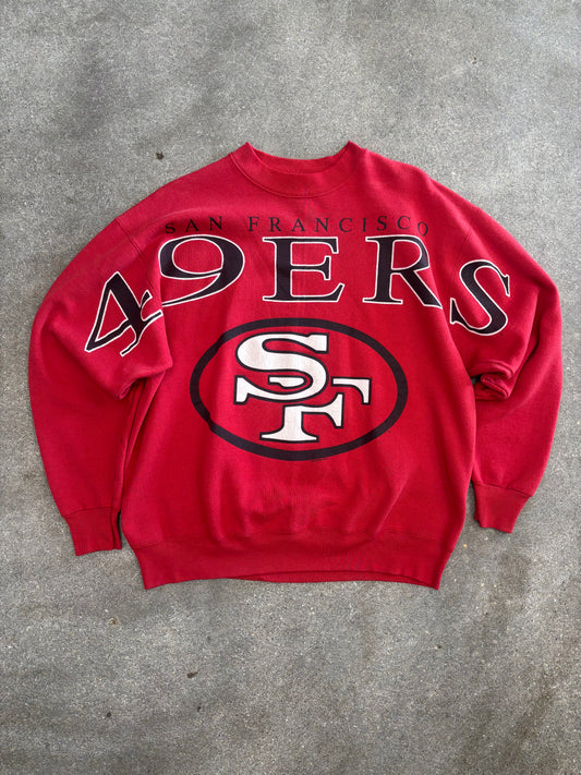(L) Vintage 90s San Francisco 49ers Spellout Red Crewneck