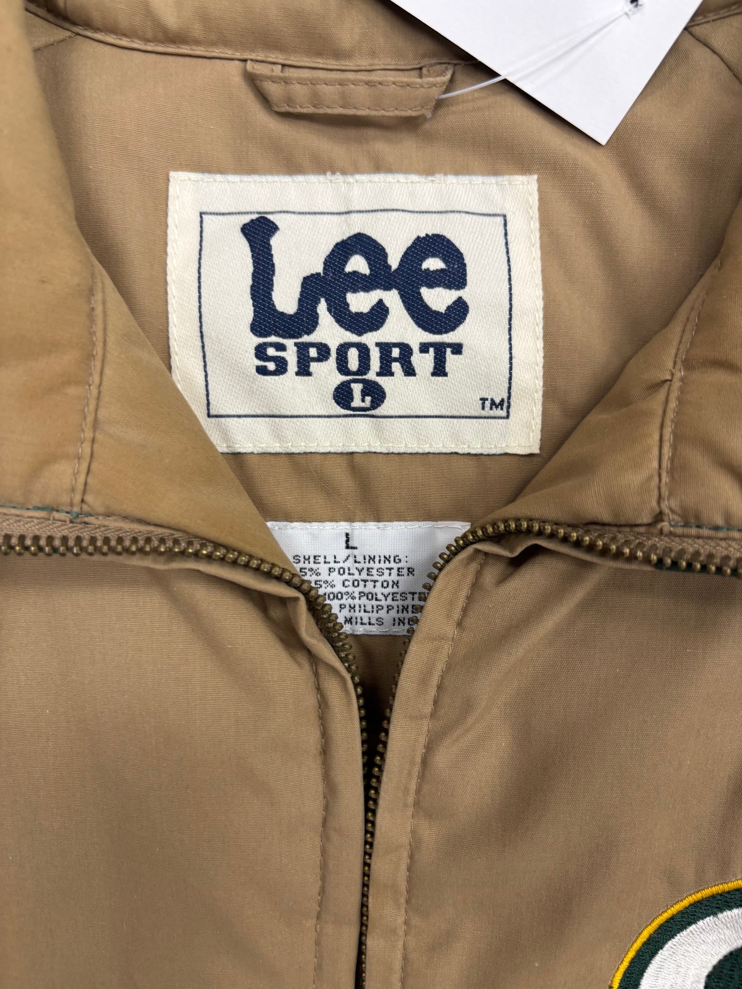 (L) Vintage 90s Lee Sports Green Bay Packers Tan/Green Zip-Up Jacket