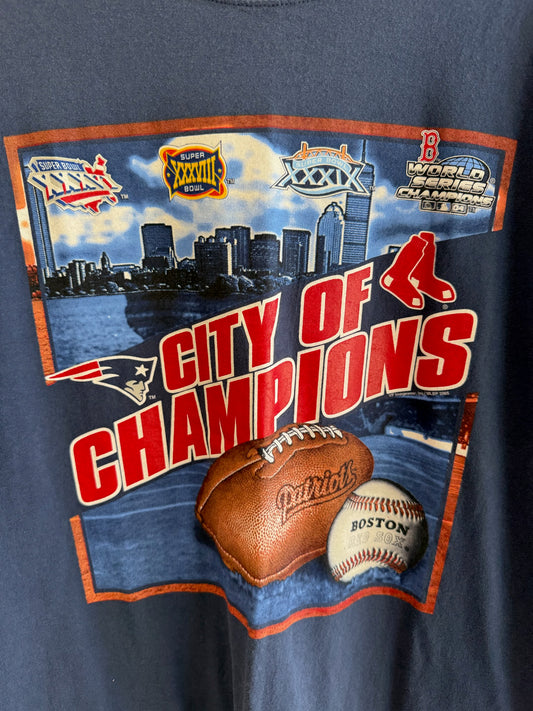 (L) Vintage New England Patriots & Red Sox Champions Tee