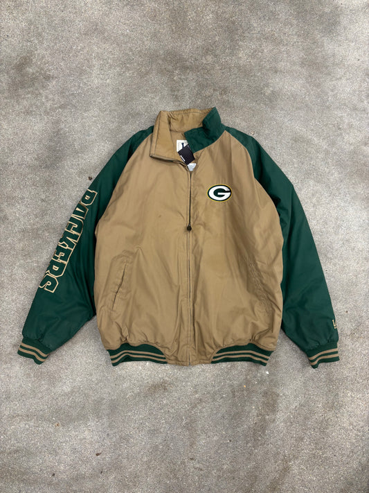 (L) Vintage 90s Lee Sports Green Bay Packers Tan/Green Zip-Up Jacket