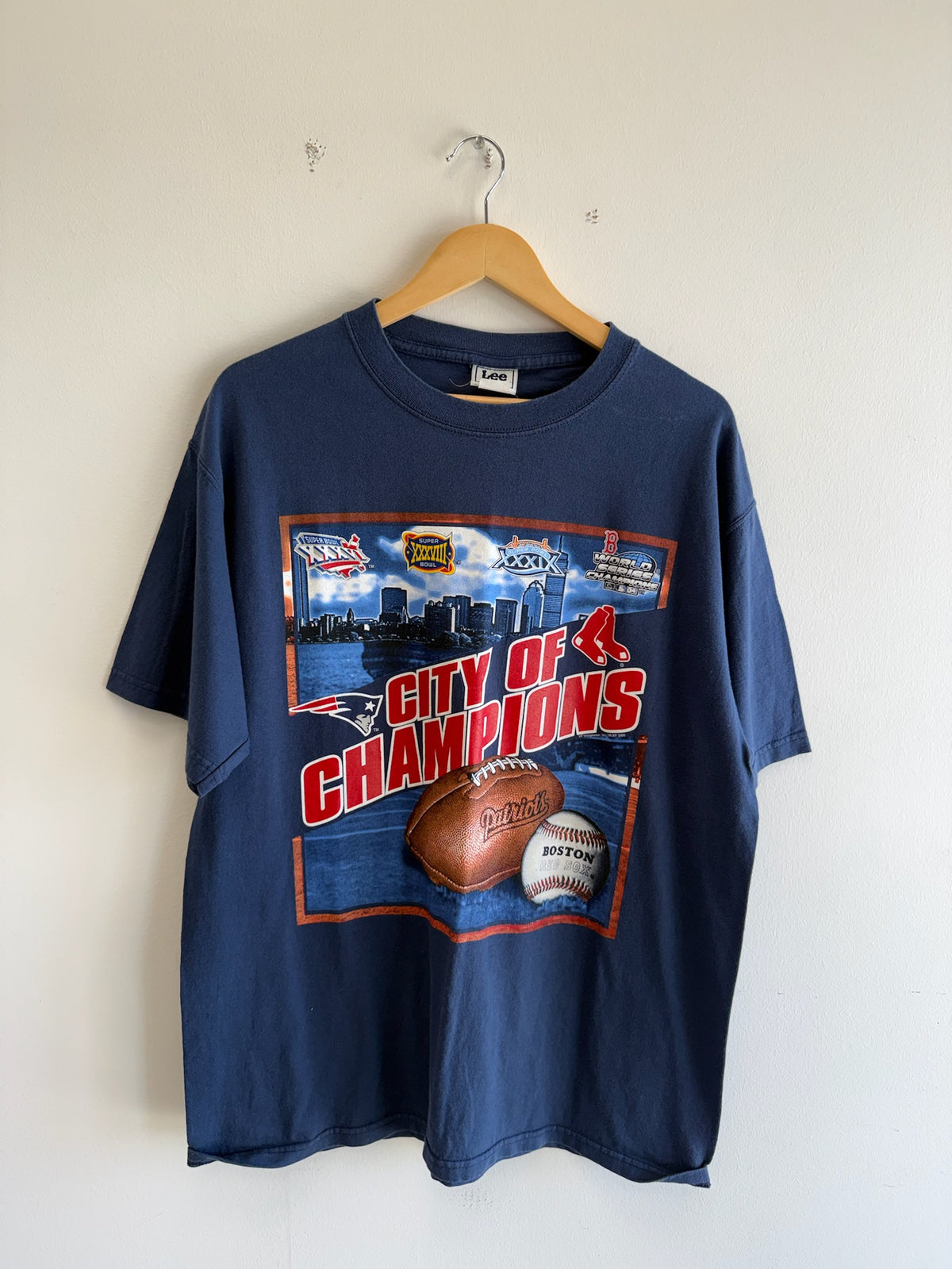 (L) Vintage New England Patriots & Red Sox Champions Tee