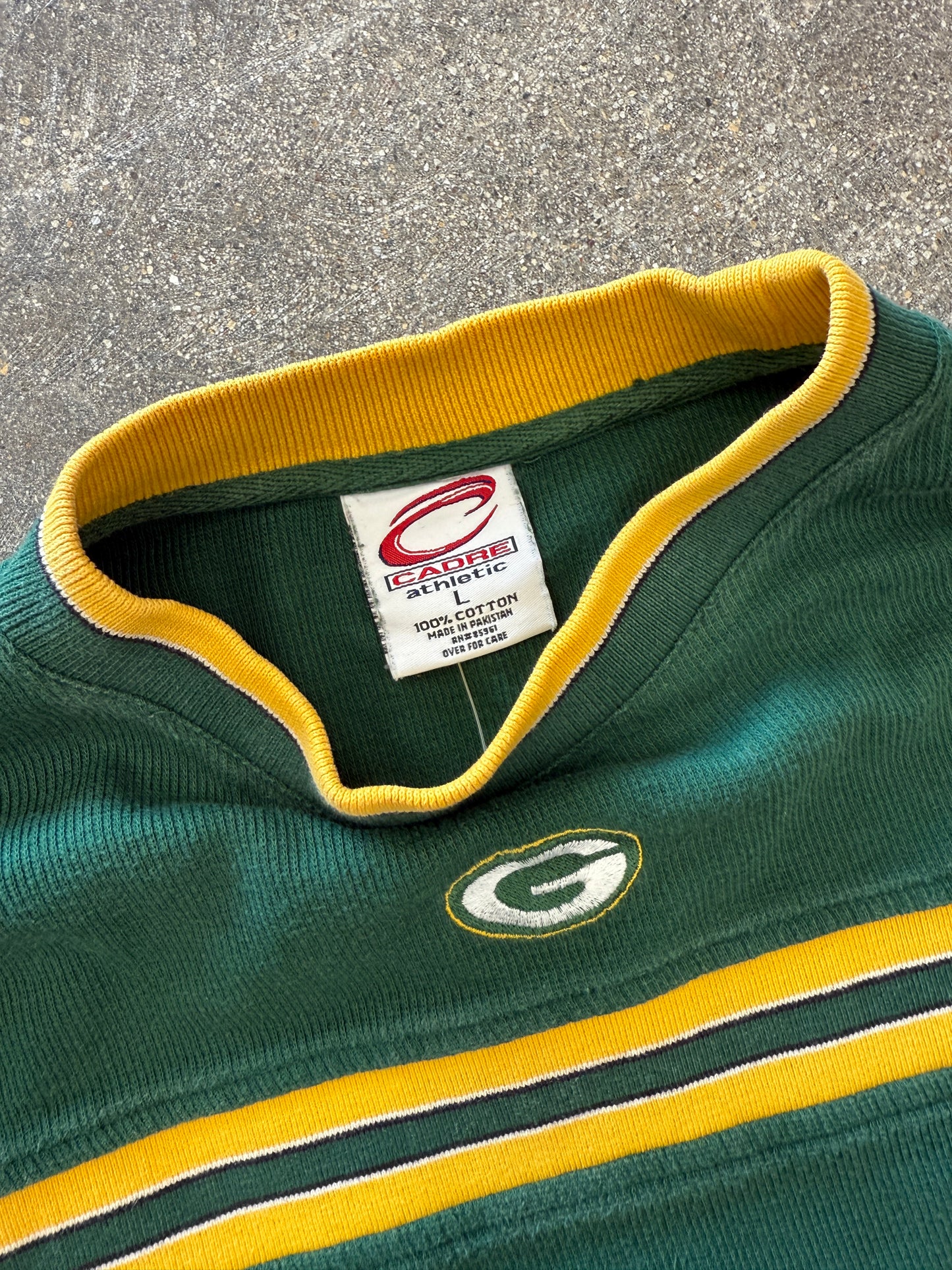 (L) Vintage Green Bay Packers Striped Long Sleeve Crewneck