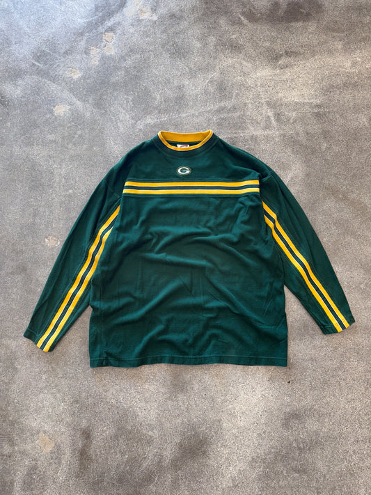 (L) Vintage Green Bay Packers Striped Long Sleeve Crewneck