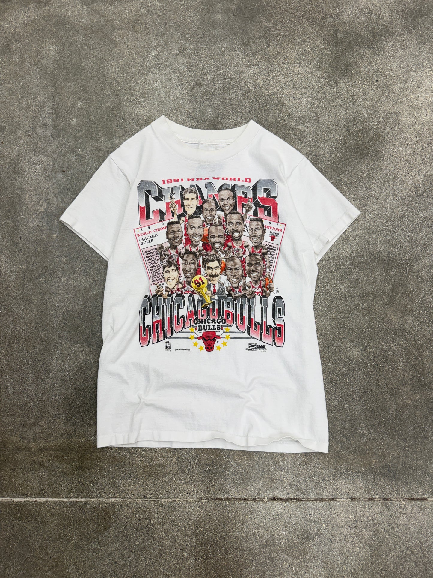 (S) Vintage 1991 Chicago Bulls World Champions Big Head Tee Shirt