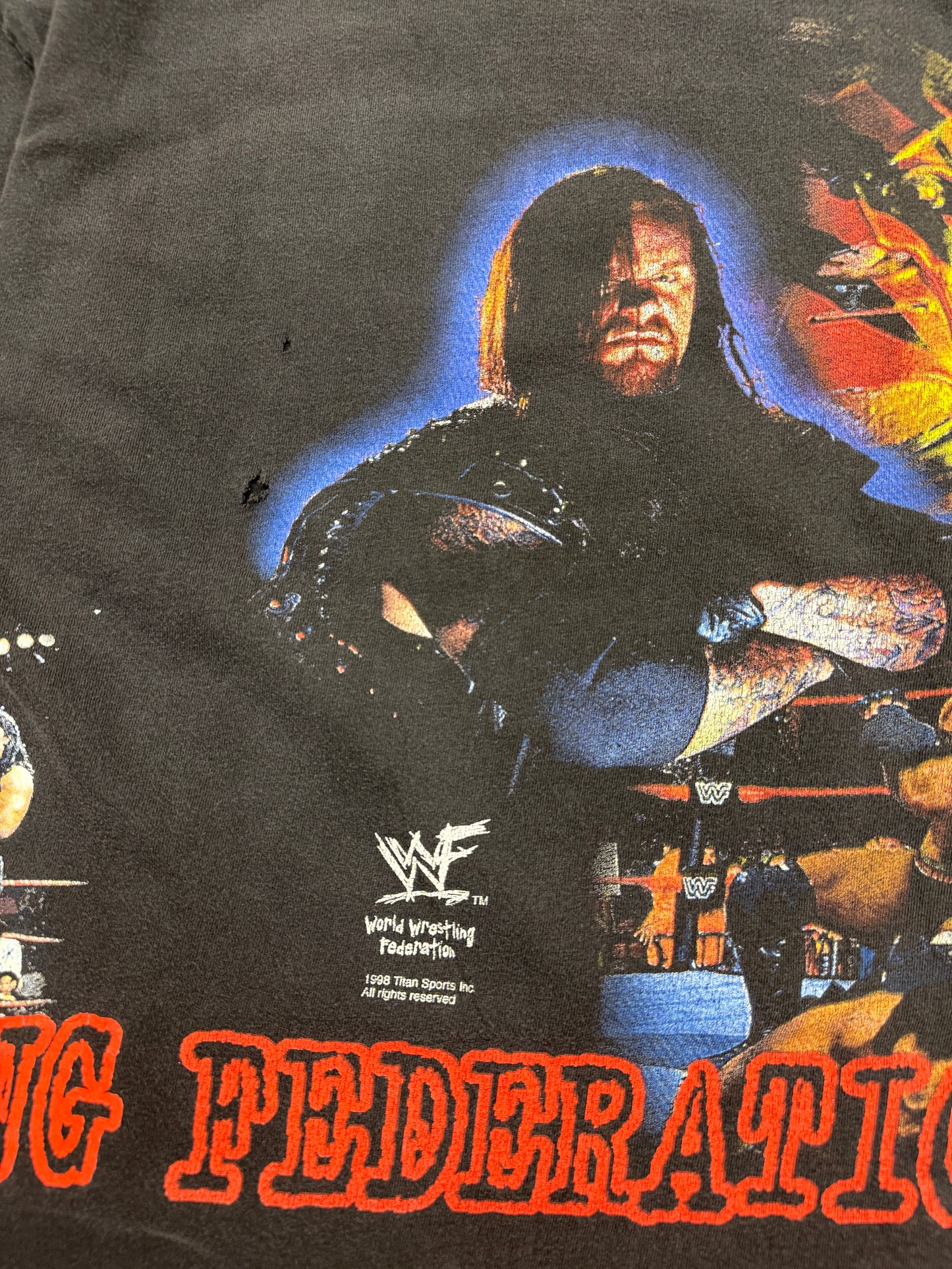 (M) Vintage WWF Stone Cold, The Rock, Undertaker, Kane Wrap Around AOP Tee Shirt