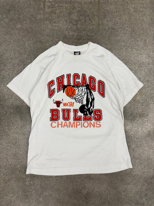 (L) Vintage 1991 Chicago Bulls Dunking Nba Champions Tee Shirt
