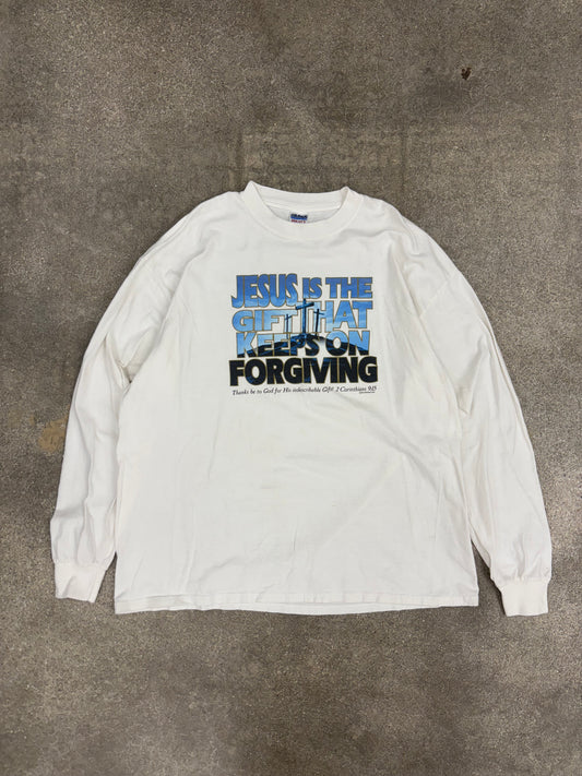 (XXL) Vintage 2004 Jesus Is The Gift That Keeps On Forgiving Longsleeve T-Shirt