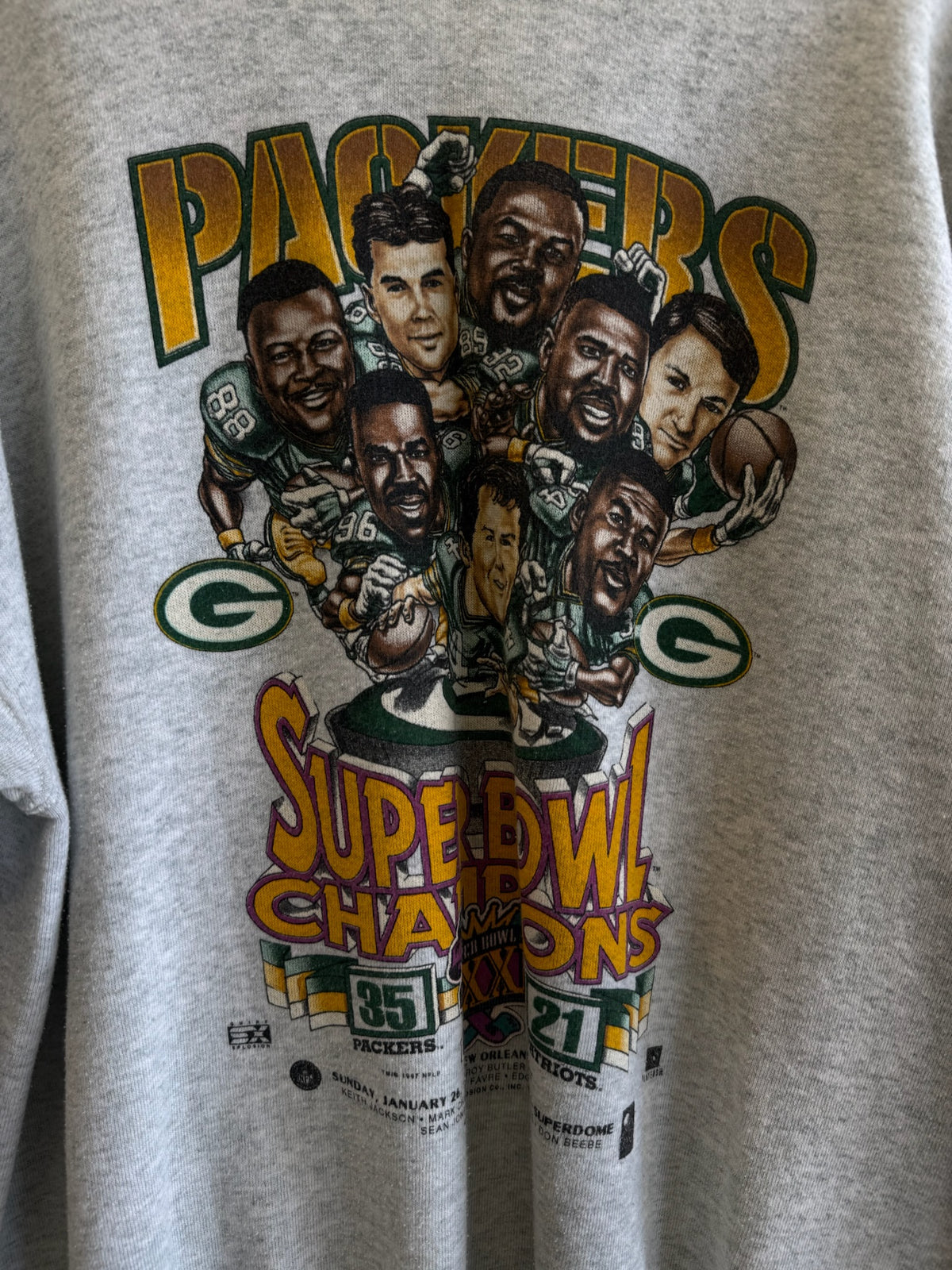(XL) Vintage Packers Super Bowl XXXI Champions Caricature Crewneck