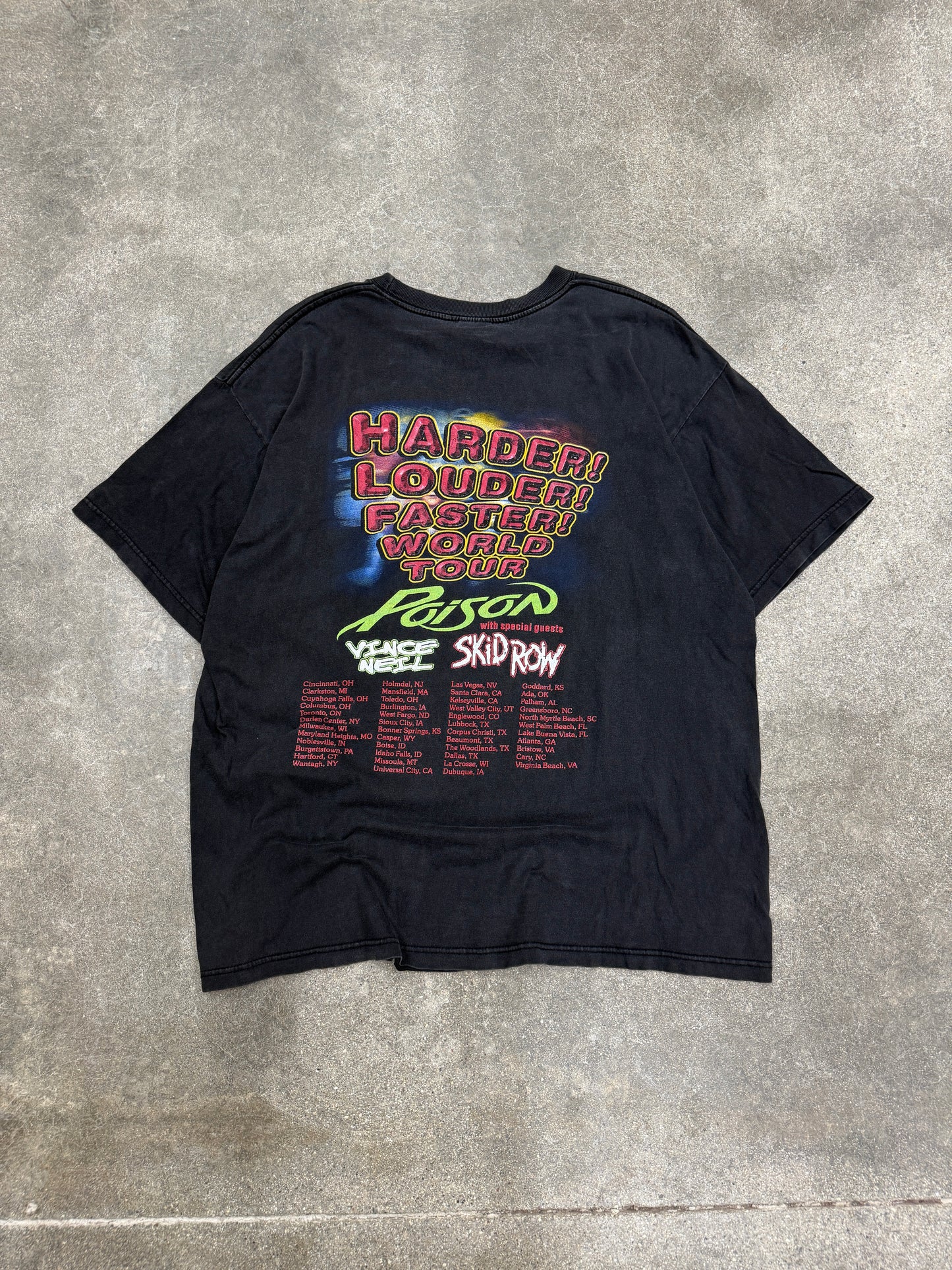(XL) Vintage Poison “Harder, Louder, Faster World Tour” FT. Vince Neil & Skid Row Band Tee Shirt