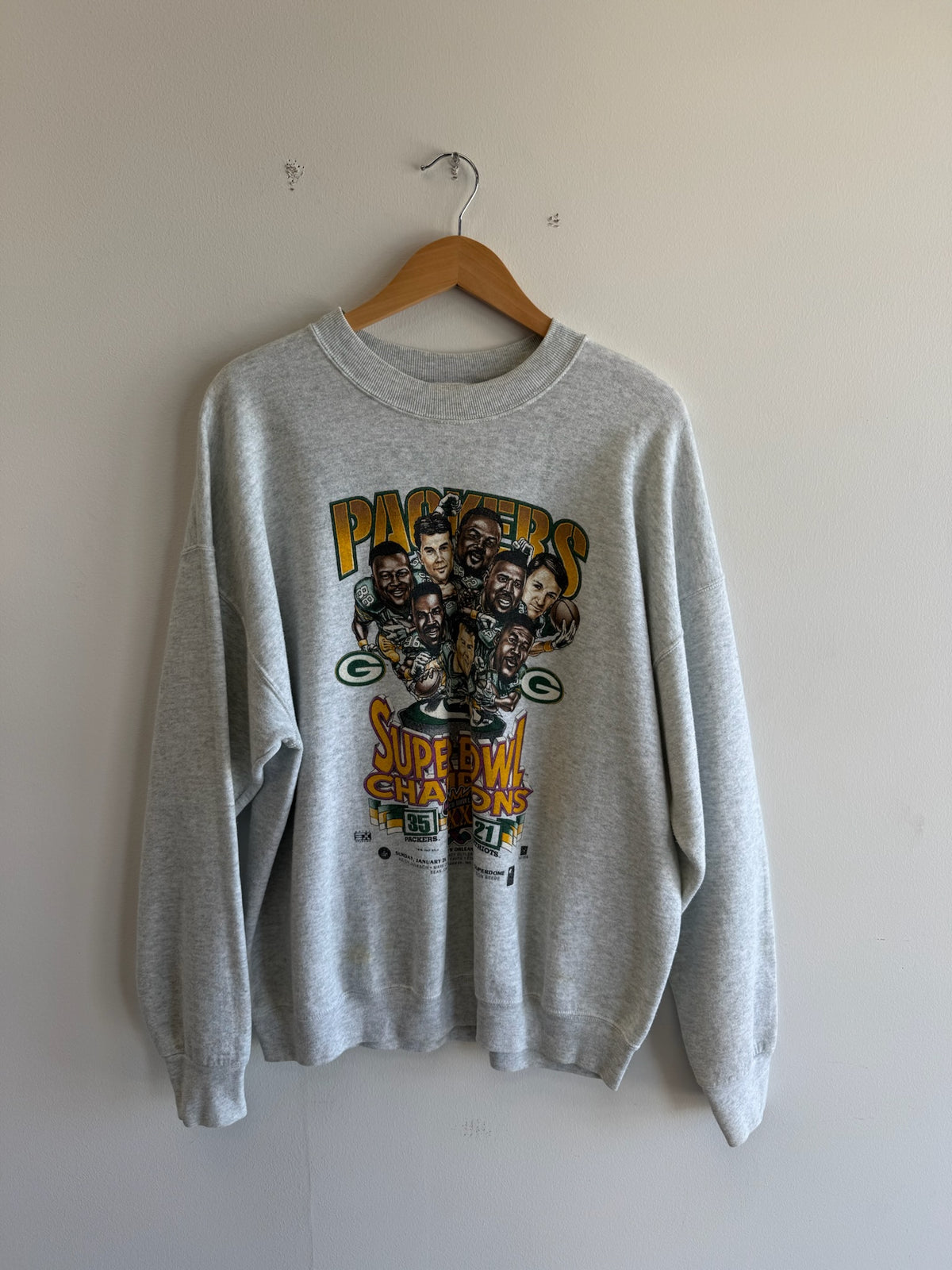 (XL) Vintage Packers Super Bowl XXXI Champions Caricature Crewneck
