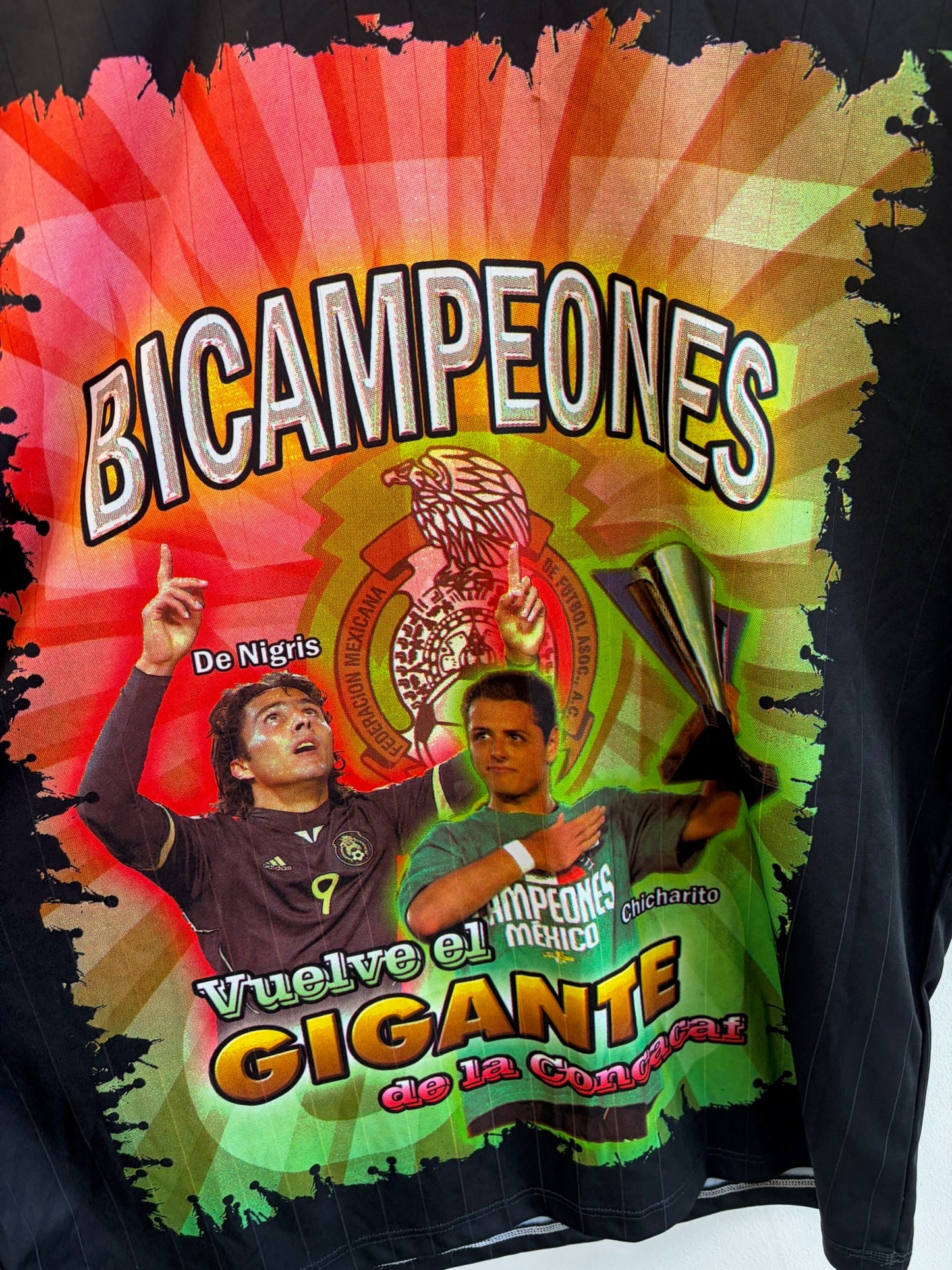 (XL) 2011 Mexico Concacaf Gold Cup Chicharito & De Nigris AOP Jersey