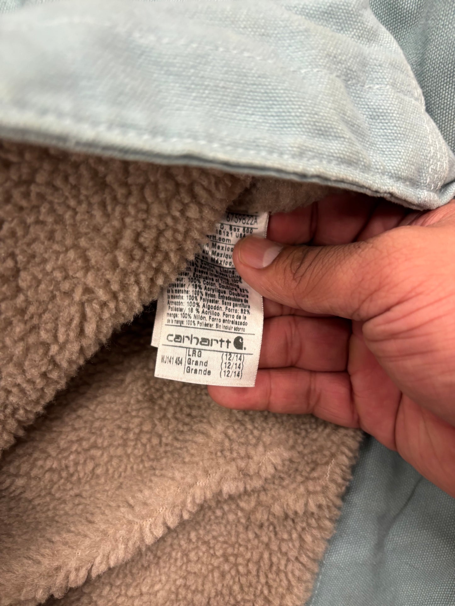 (M) Vintage 00s Light Blue Carhartt Hooded Jacket Fleece Lined