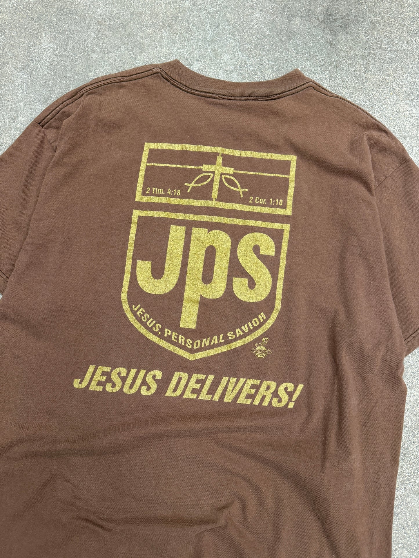 (XL) Vintage UPS Spinoff Jesus Tee “JPS” Jesus Delivers Tee Shirt