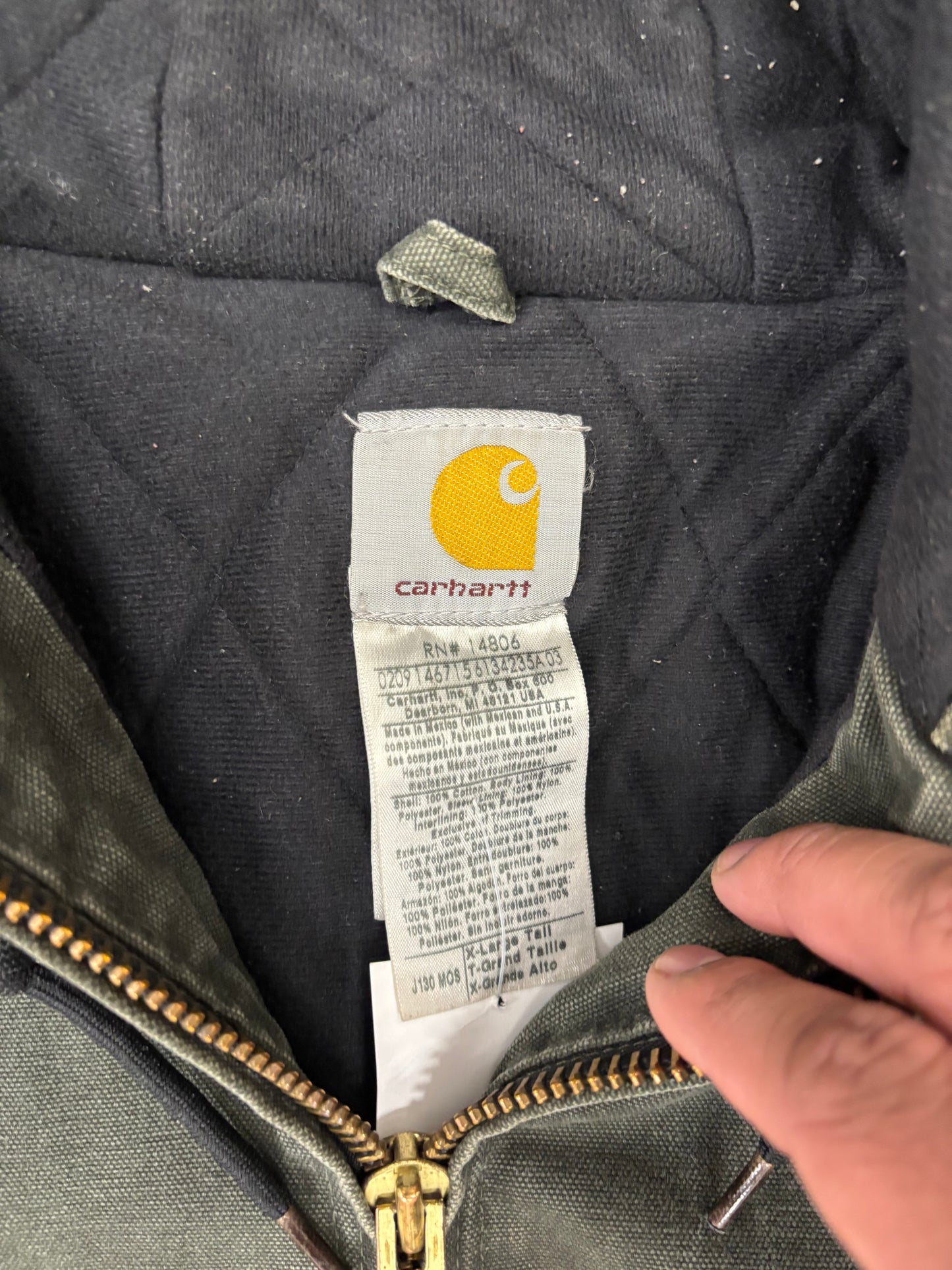 (XXL) Vintage 00s Mossy Green Carhartt Jacket Hooded Quilt Lined