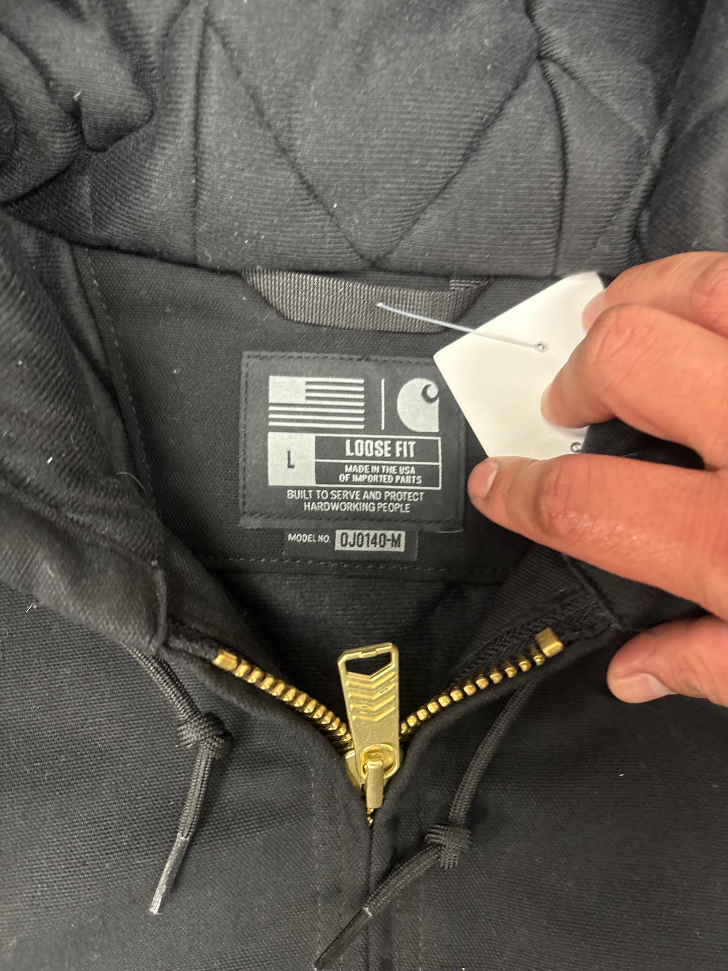 (L) Black Carhartt Hooded Jacket Quilt Lined