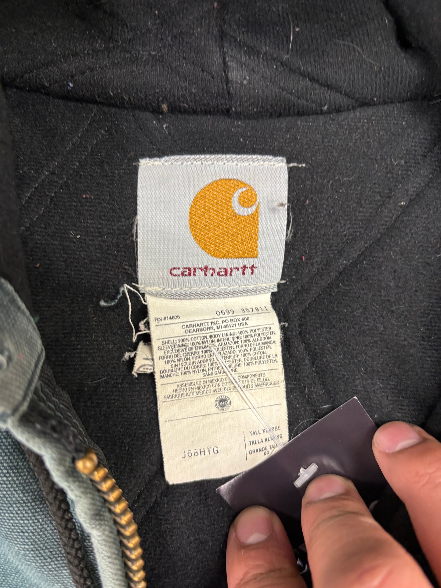 (XL) Vintage 1999 Teal Carhartt Hooded Jacket Quilt Lined
