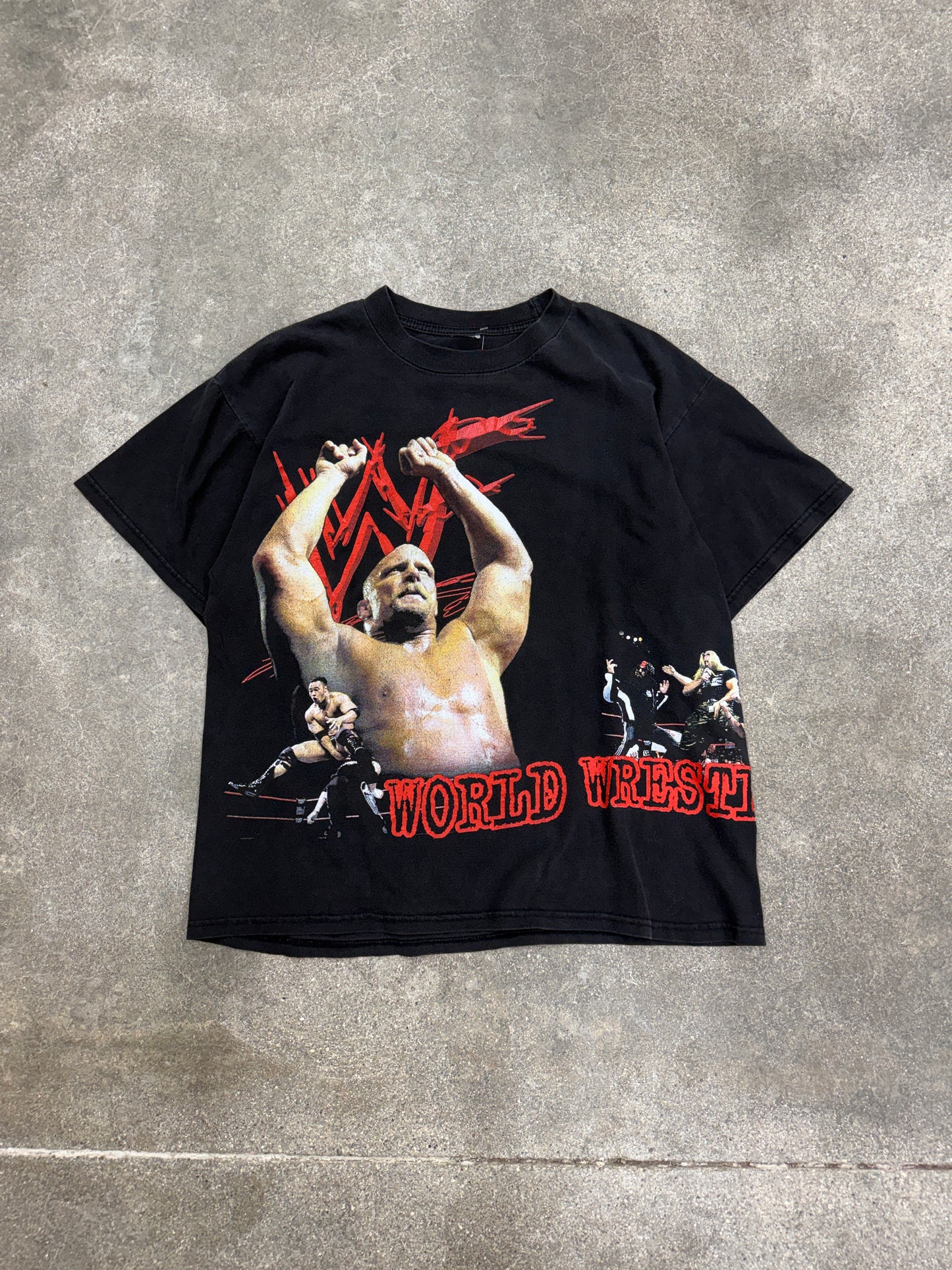 (M) Vintage WWF Stone Cold, The Rock, Undertaker, Kane Wrap Around AOP Tee Shirt