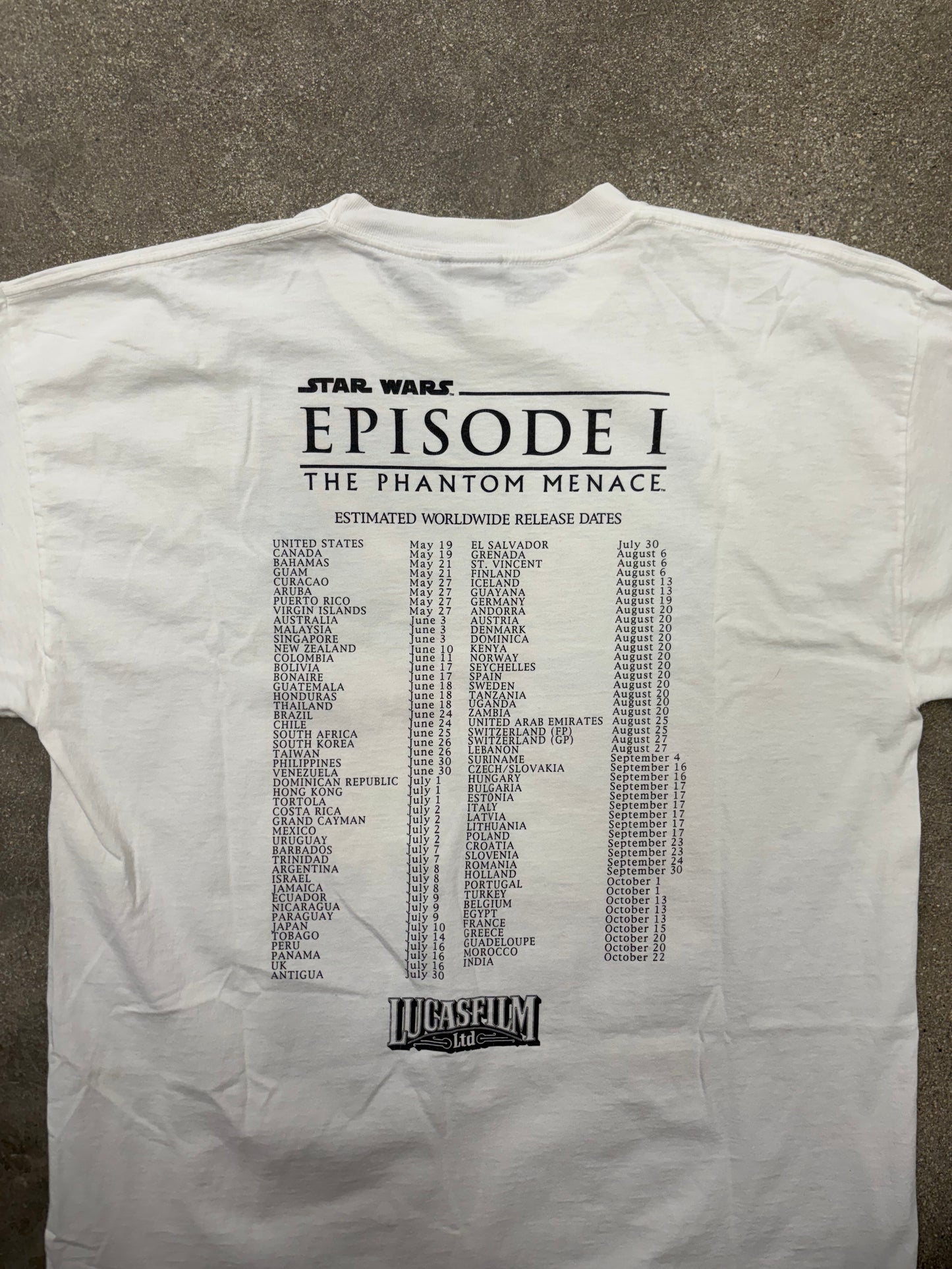 (L) Vintage Star Wars Ep. 1 The Phantom Menace Movie Promo Release Date Tee Shirt