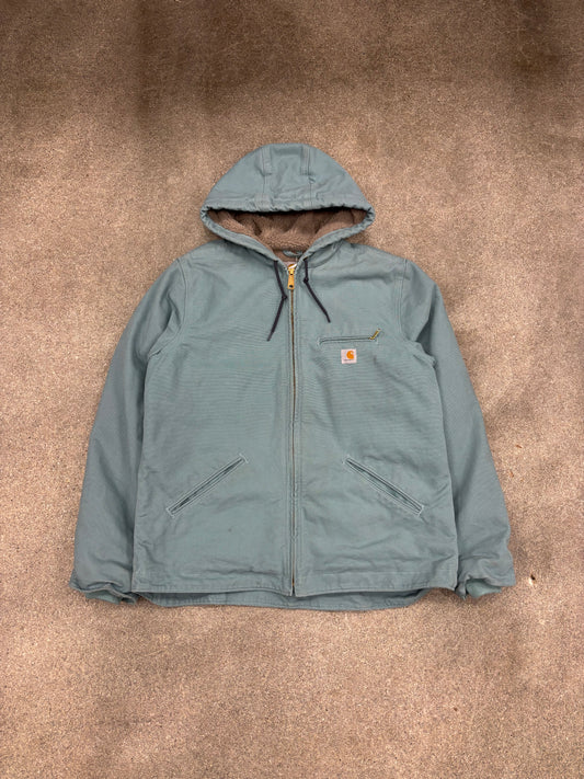 (M) Vintage 00s Light Blue Carhartt Hooded Jacket Fleece Lined