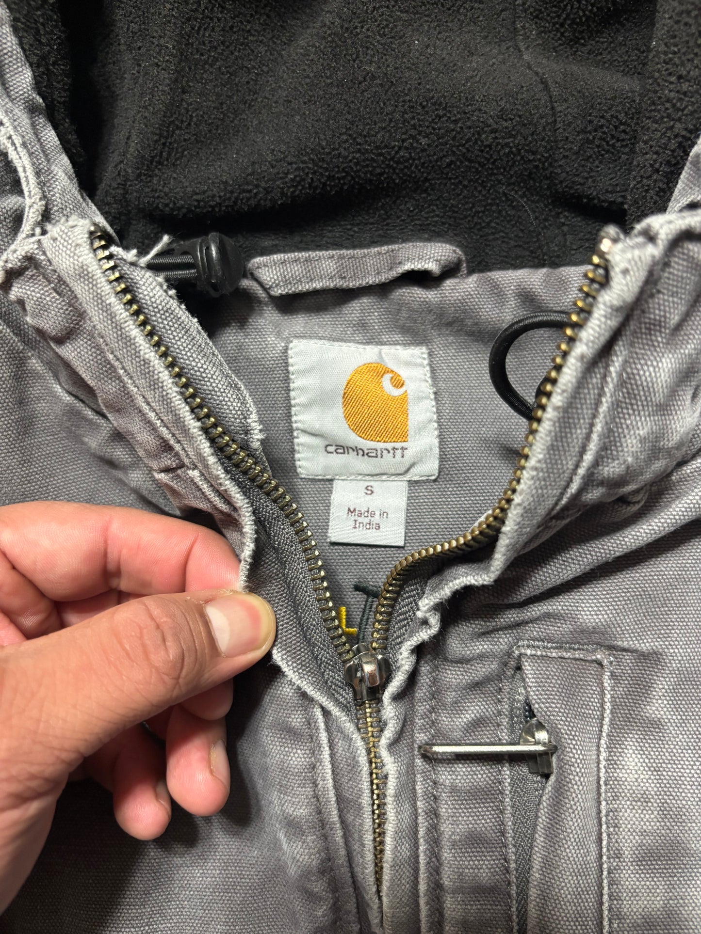 (S) Vintage Carhartt Light Grey Hooded Jacket