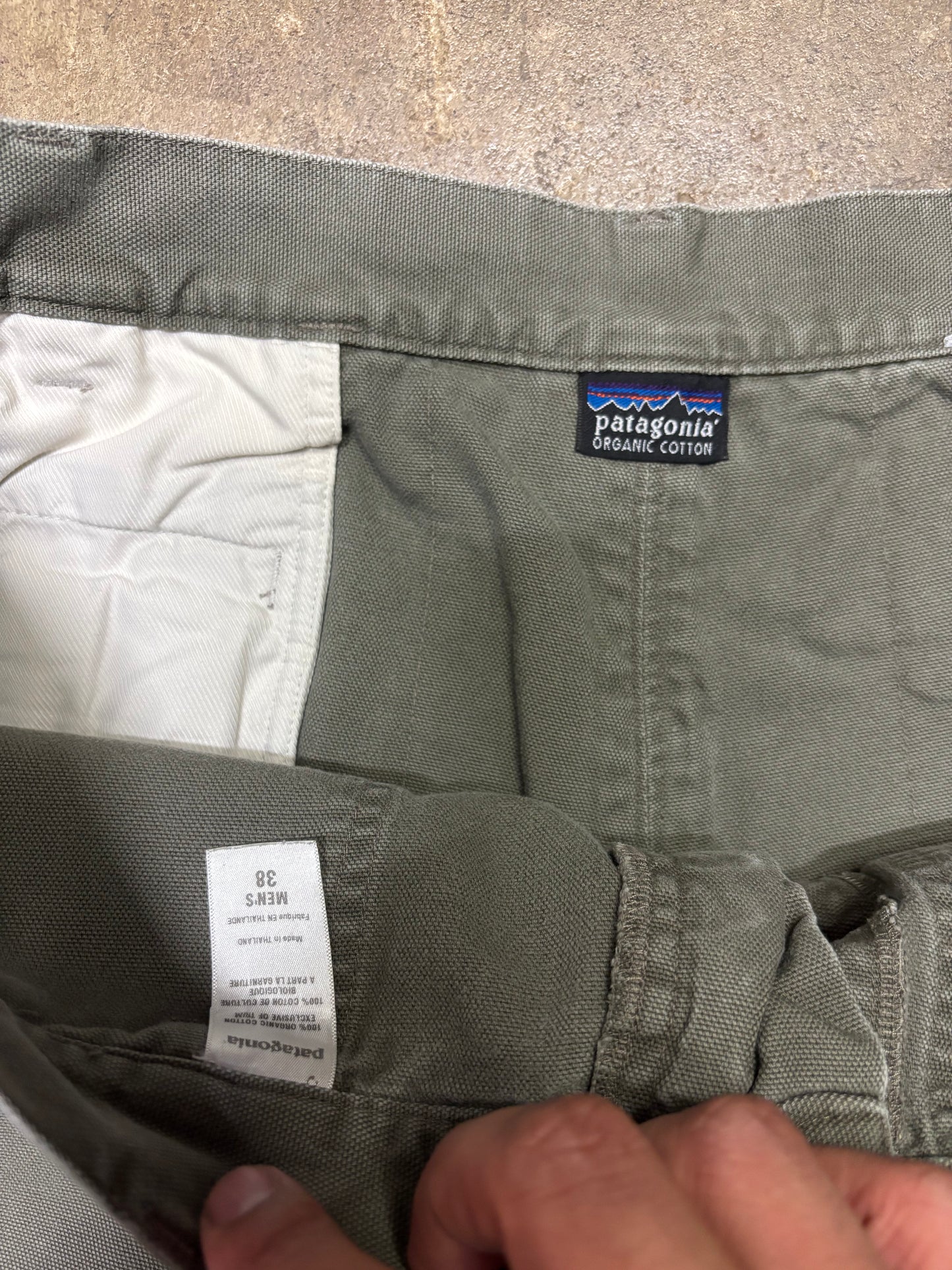 (38x31) Vintage Patagonia Organic Cotton Olive Green Double Knee Pants