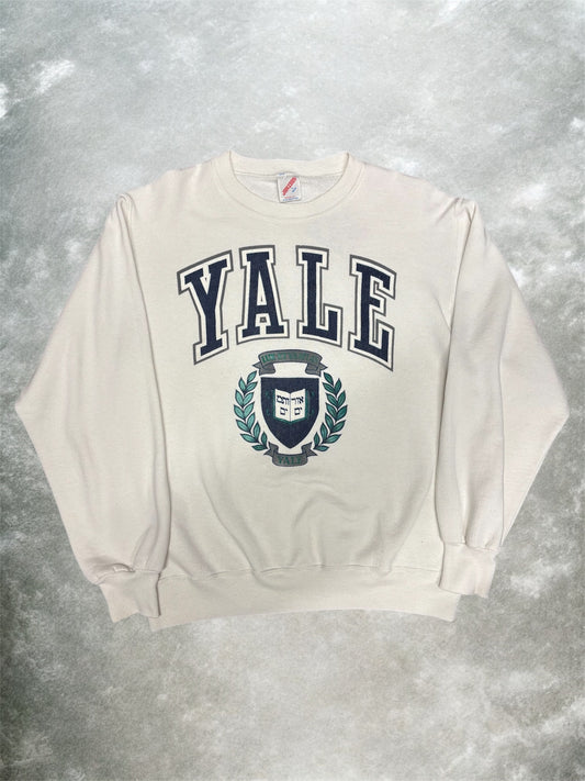 (L) Vintage 90s University of Yale White Sweatshirt