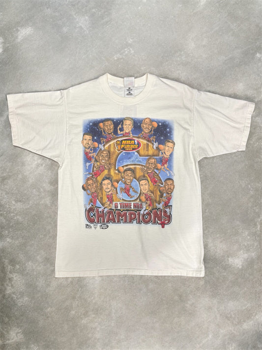 (M) Vintage 1998 NBA Champion Chicago Bulls Character Head White T-Shirt