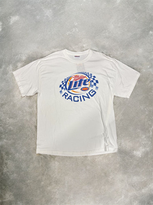 (XL) Vintage 00s Miller Lite Racing White T-Shirt