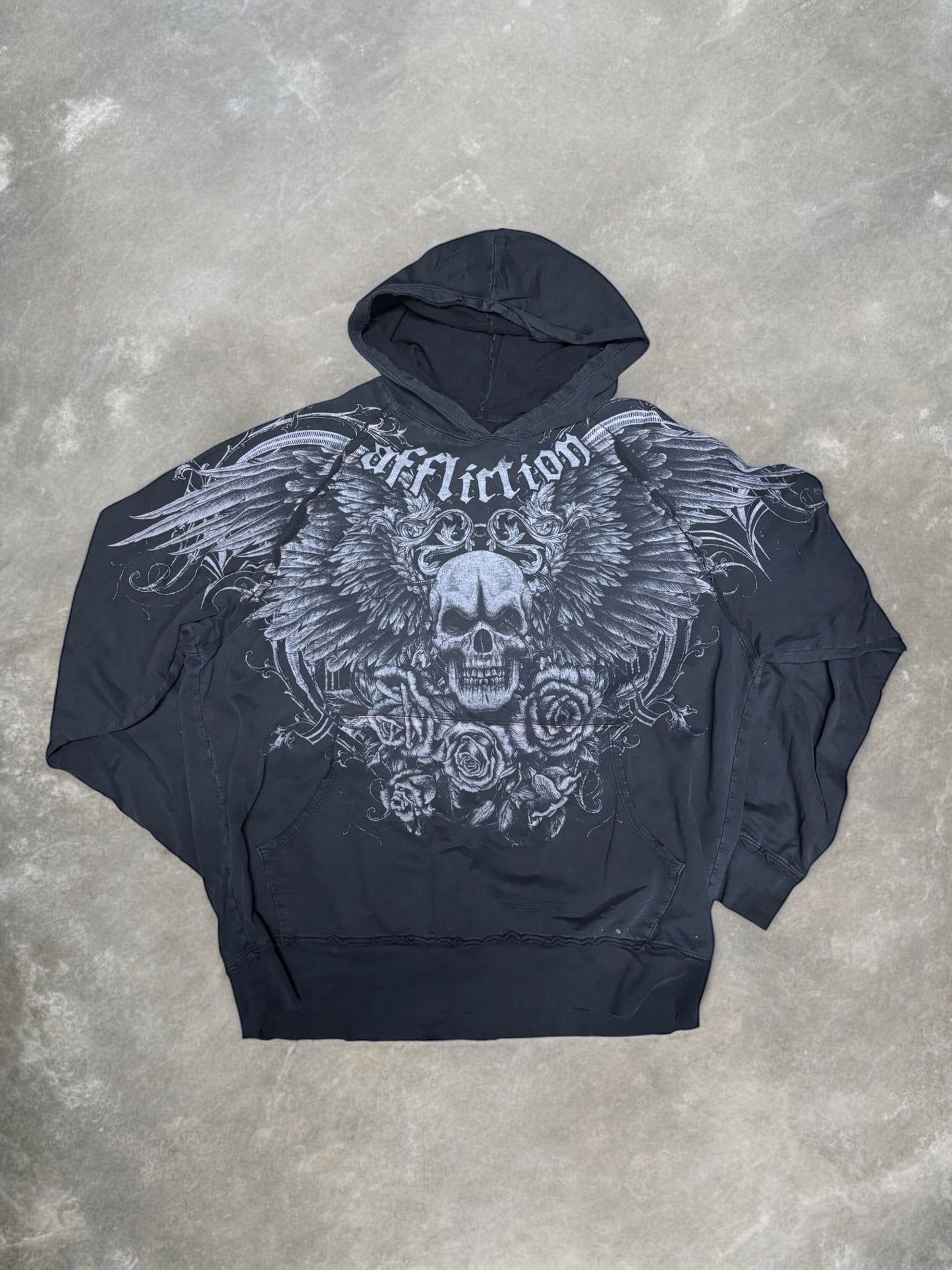 (XXL) Vintage Y2K Affliction Skull Black Hoodie