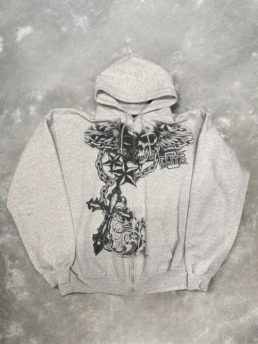 (XXL) Vintage Y2K MMA Elite Grey Zip Up Hoodie