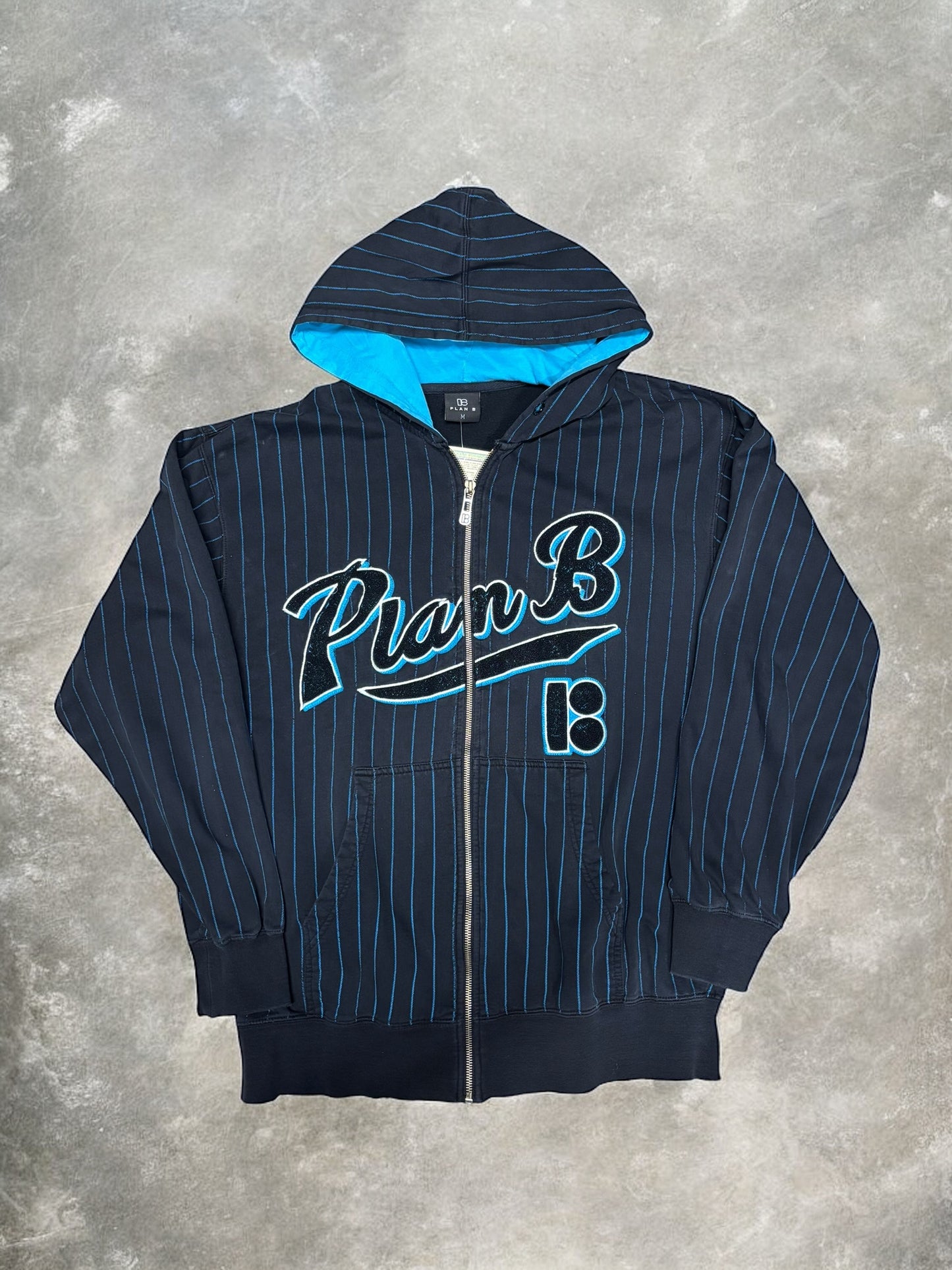 (L) Vintage Plan B Pin Striped Zip Up Hoodie