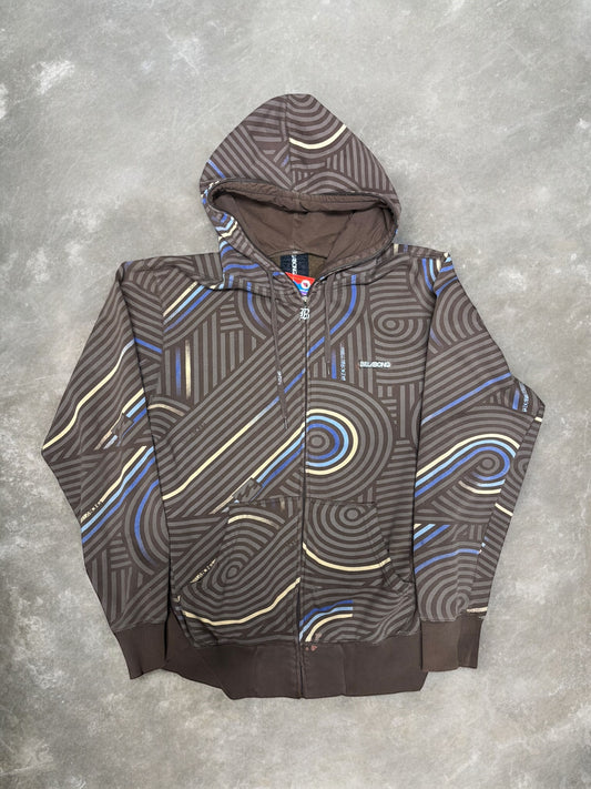 (XL) Vintage Y2K Billabong Muli-Pattern Brown Full Zip Up Hoodie